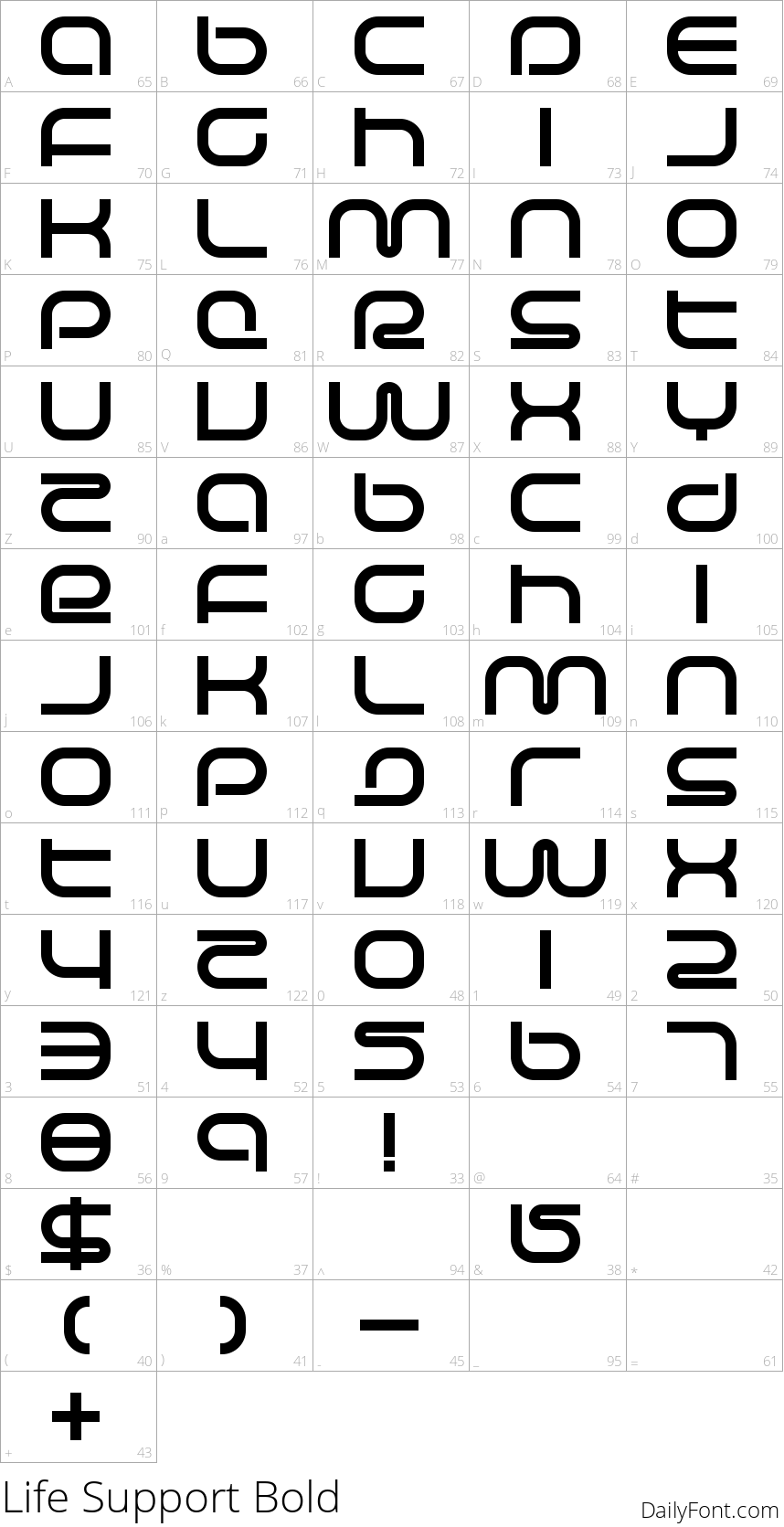 Life Support Bold character map
