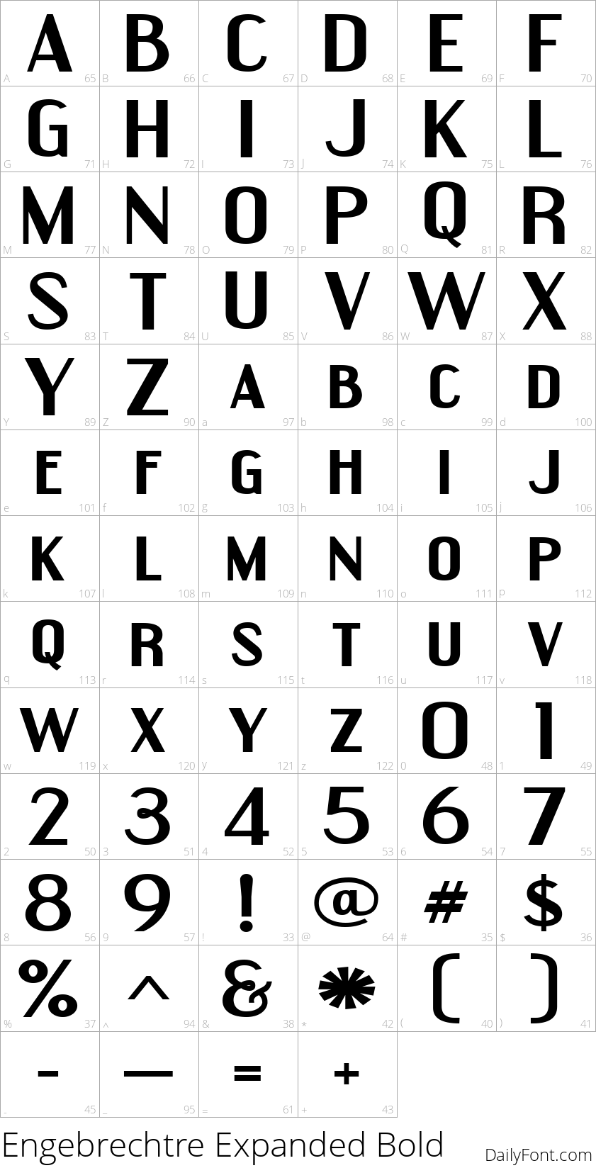 Engebrechtre Expanded Bold character map