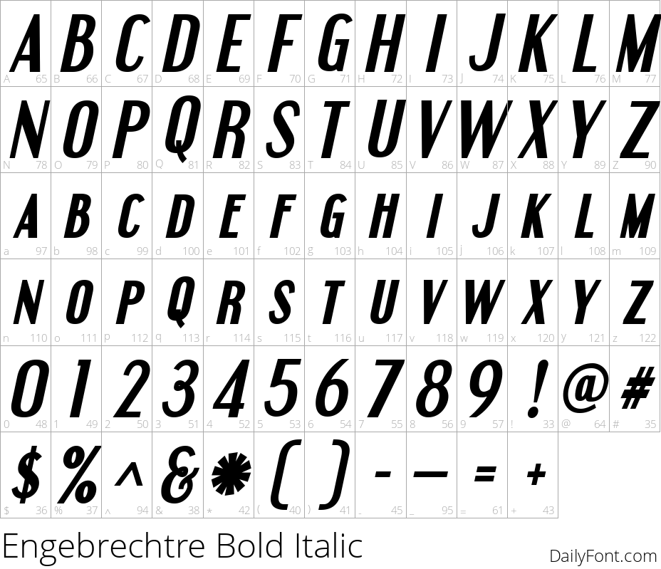 Engebrechtre Bold Italic character map