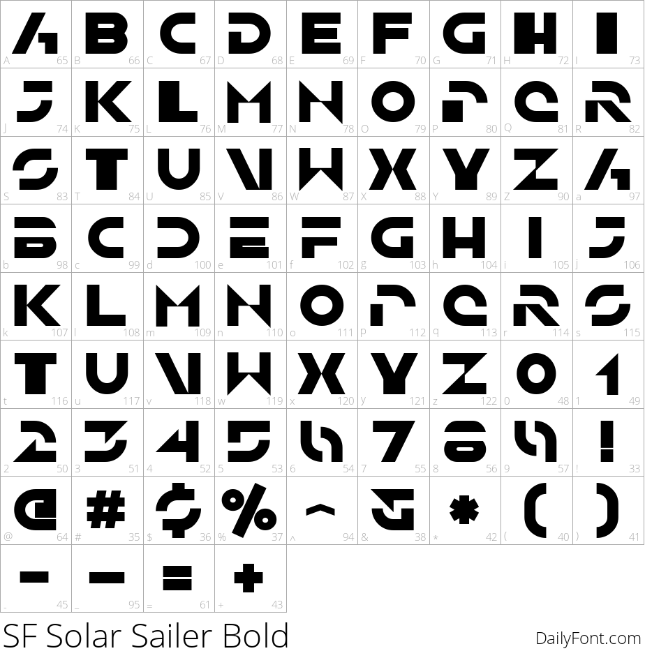 SF Solar Sailer Bold character map
