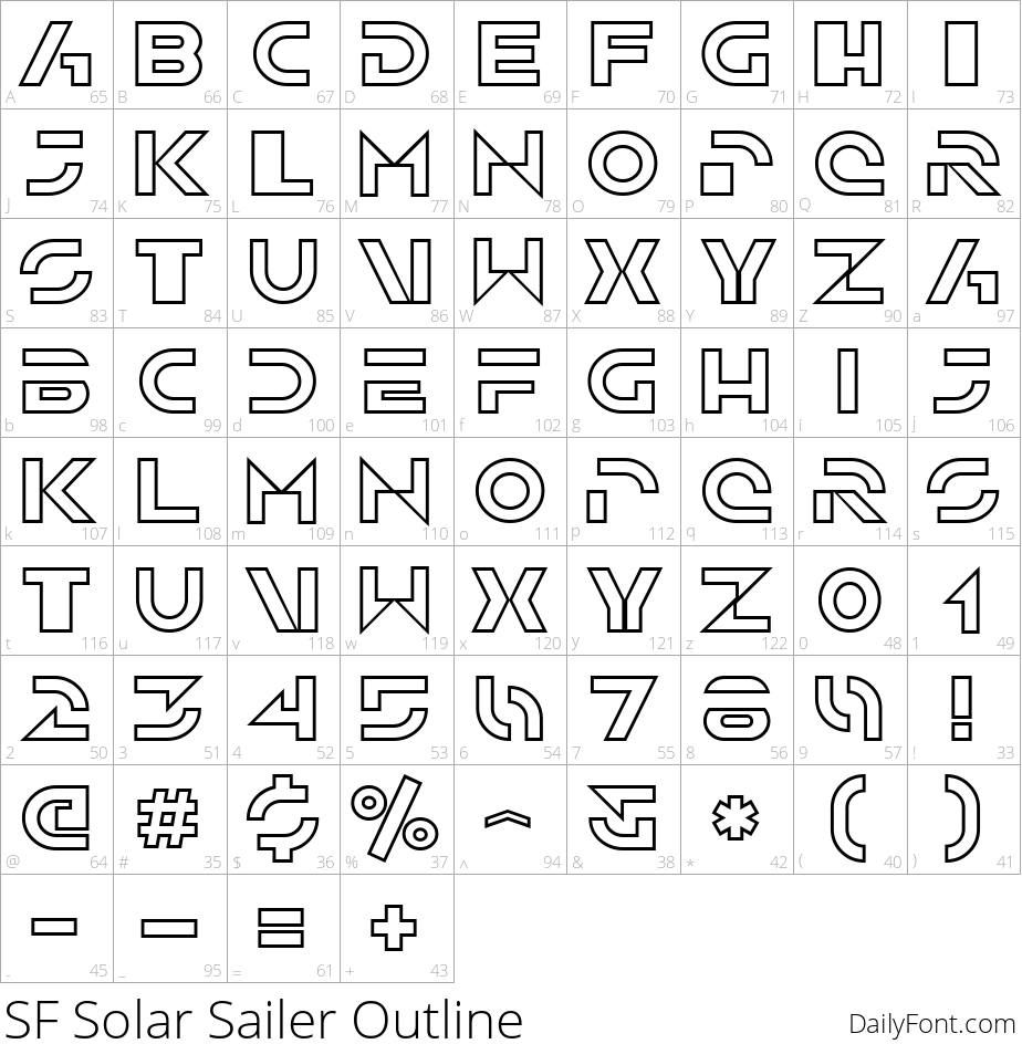 SF Solar Sailer Outline character map