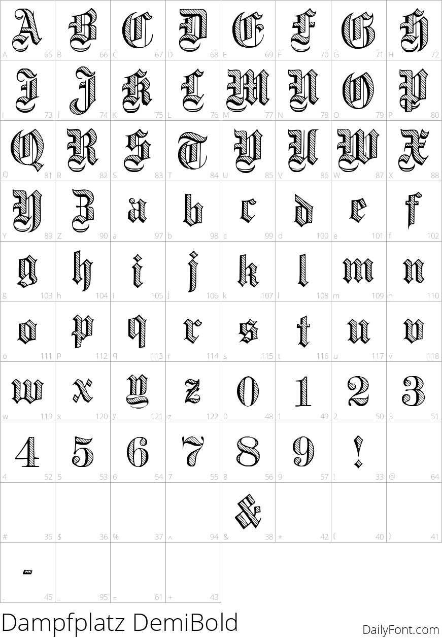 Dampfplatz DemiBold character map