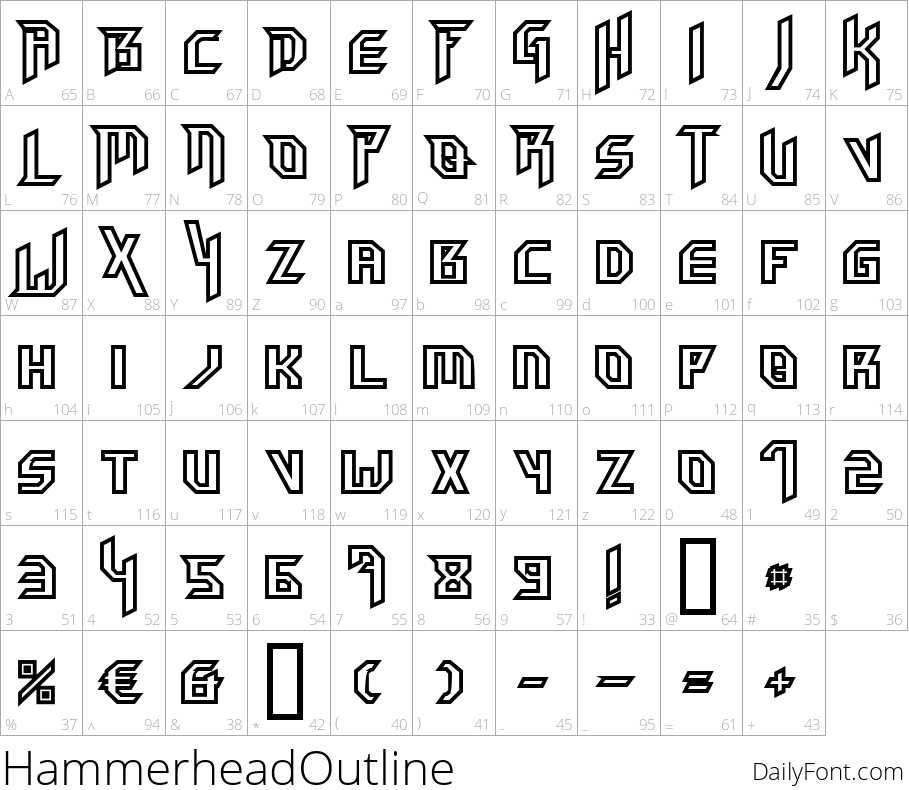 HammerheadOutline character map