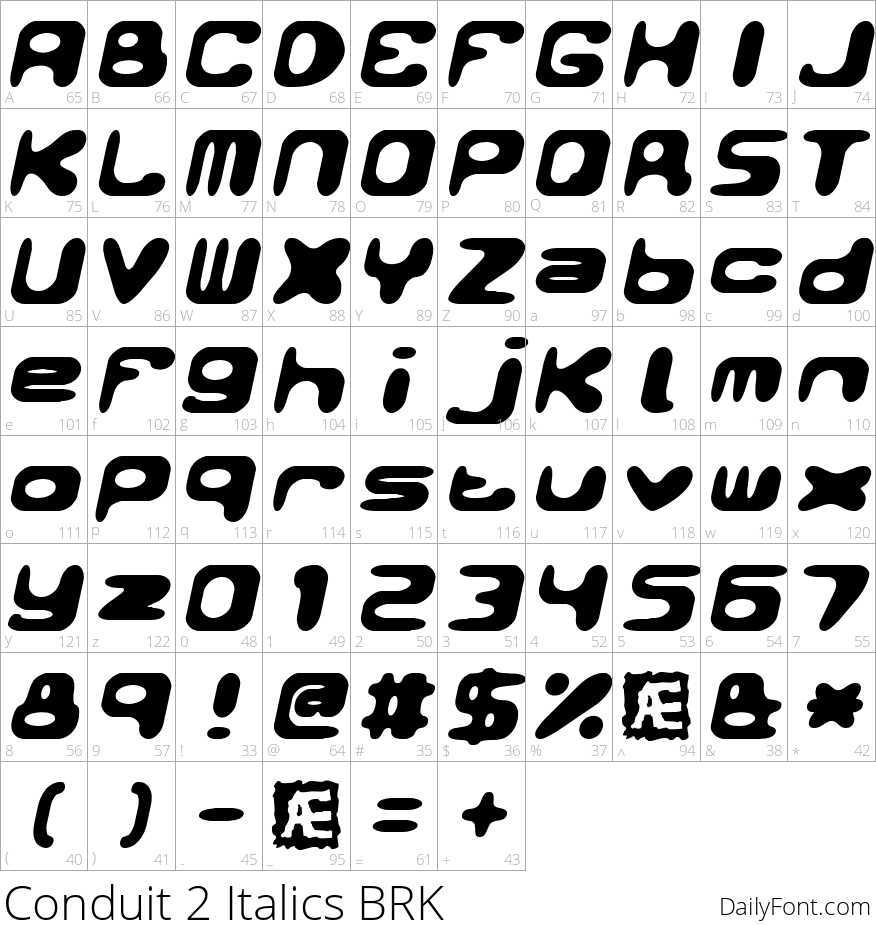 Conduit 2 Italics BRK character map