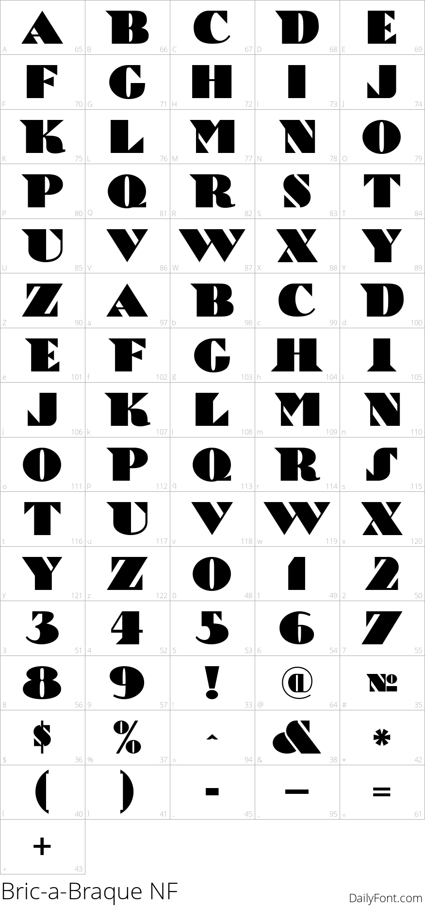 Bric-a-Braque character map