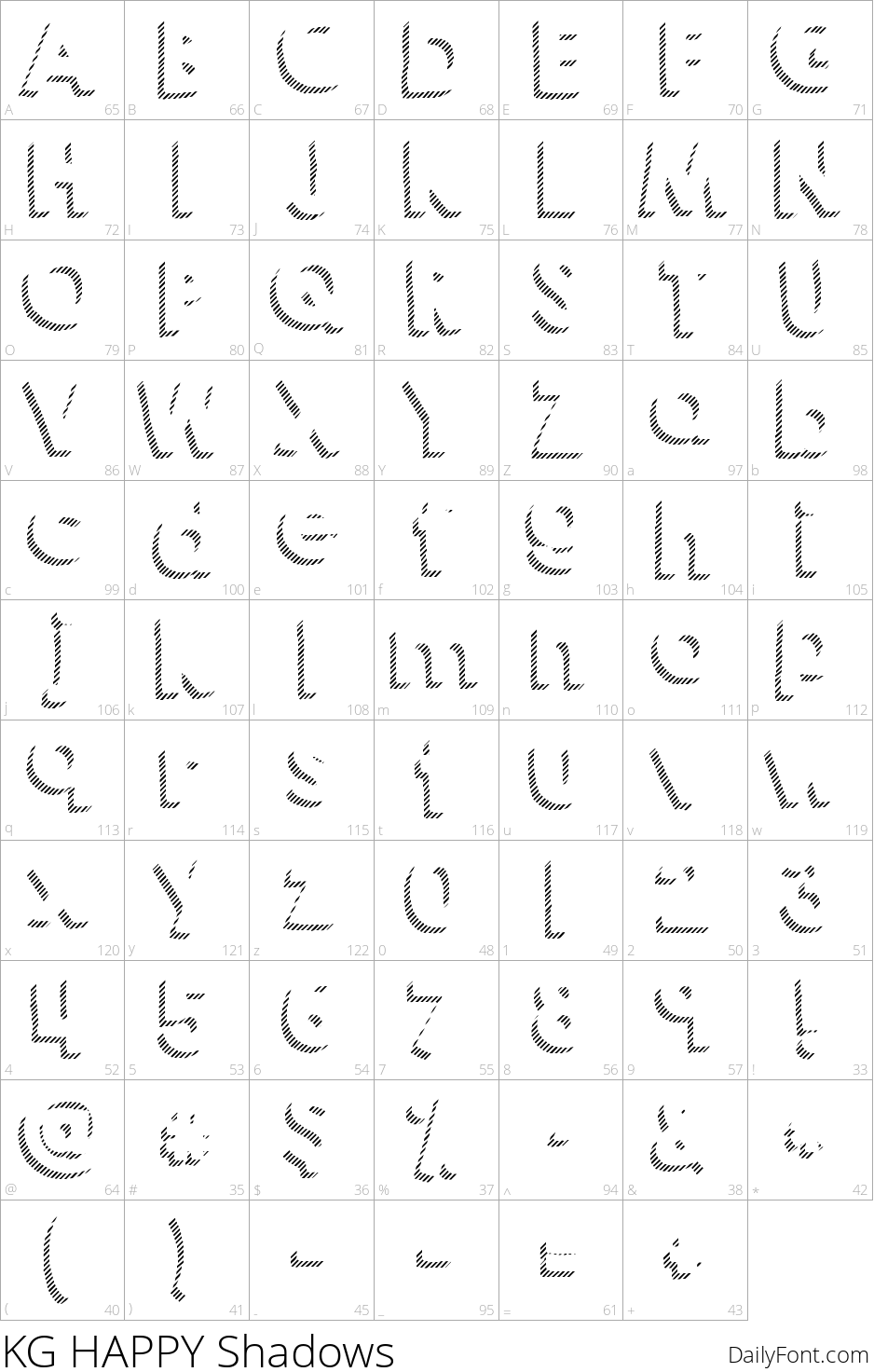 KG HAPPY Shadows character map