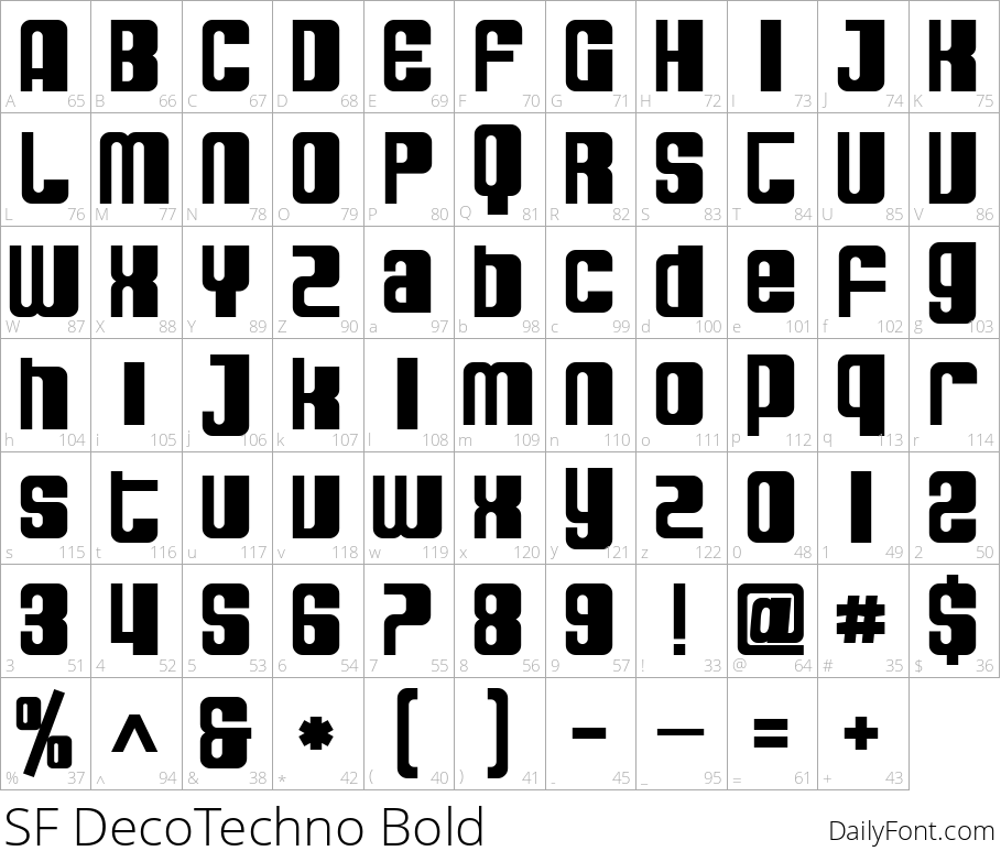 SF DecoTechno Bold character map