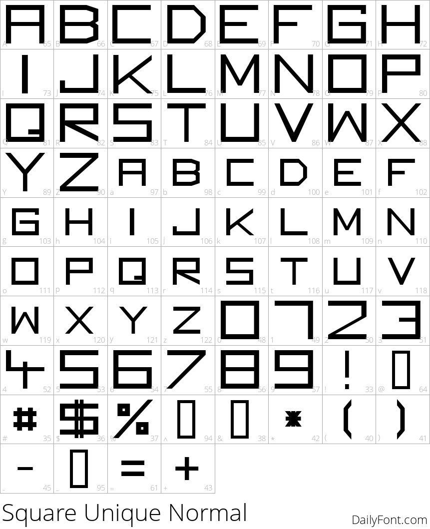 Square Unique Normal character map