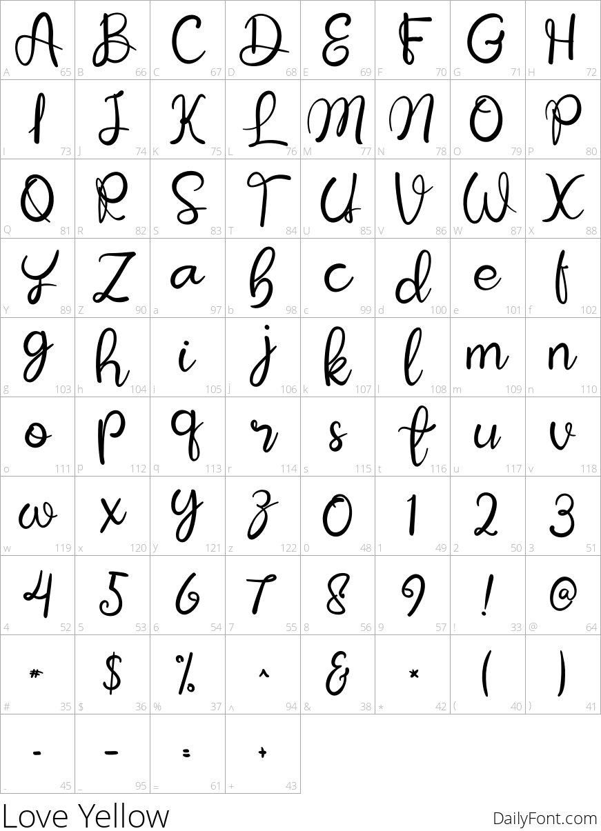 Love Yellow character map