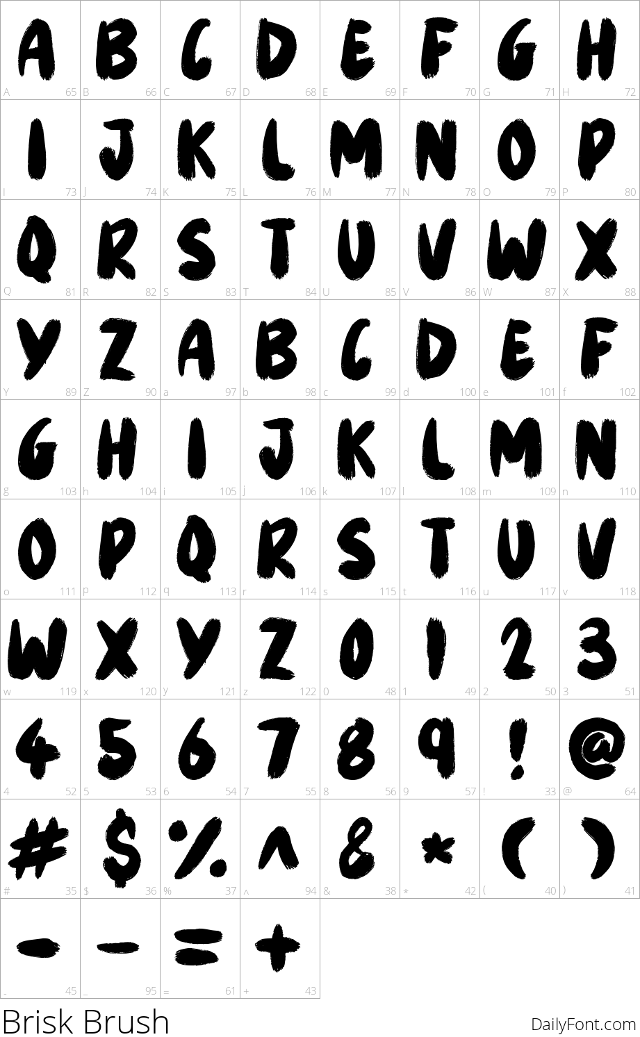 Brisk Brush character map