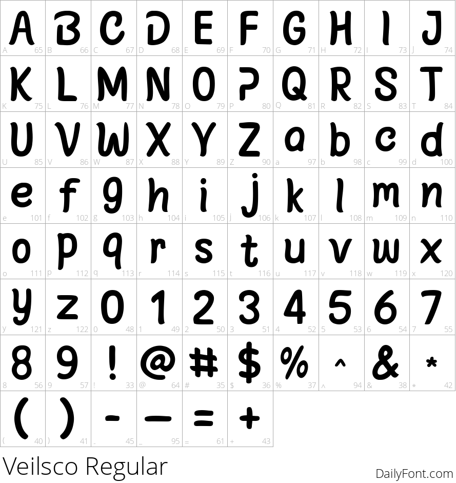 Veilsco Regular character map