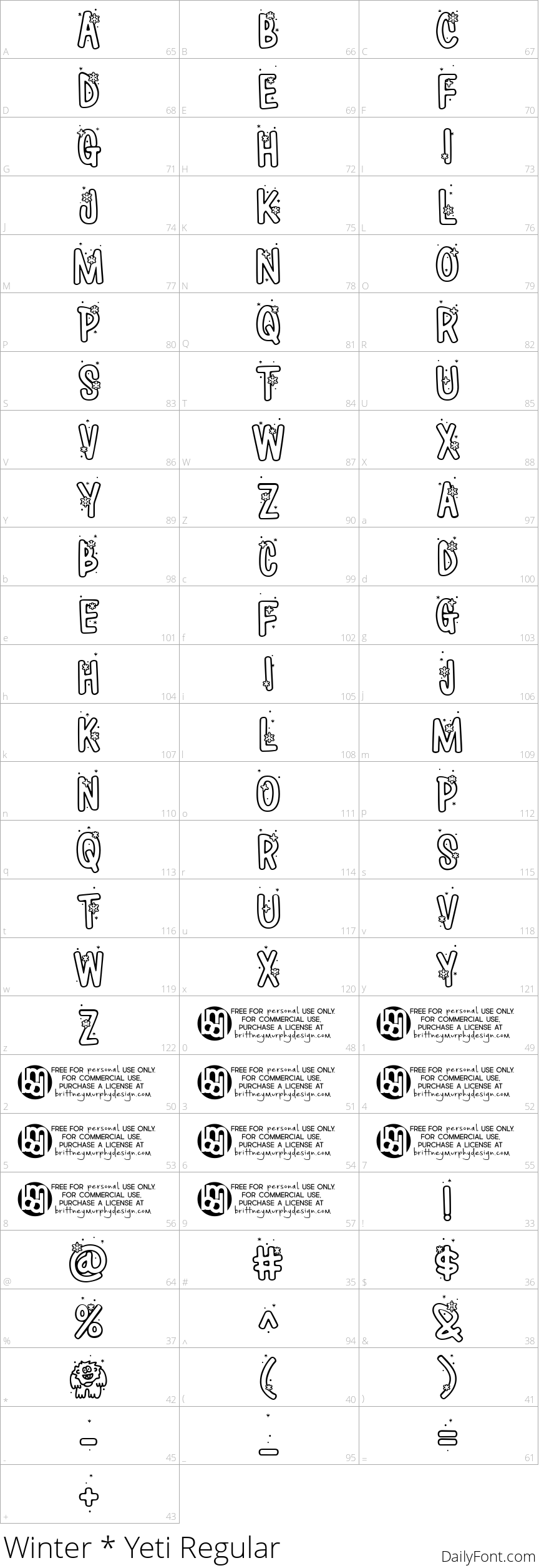 Winter * Yeti Regular character map
