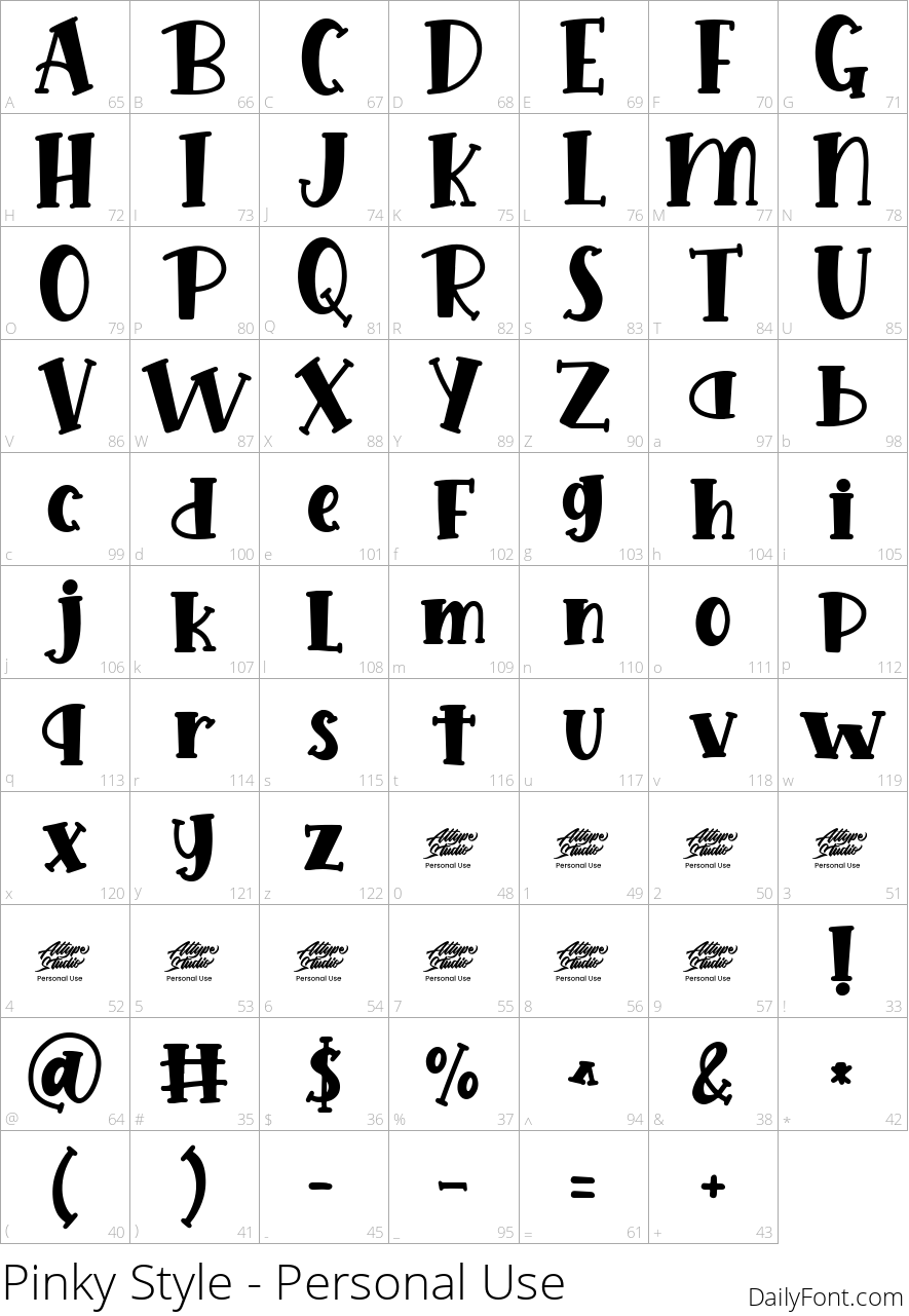 Pinky Style - Personal Use character map
