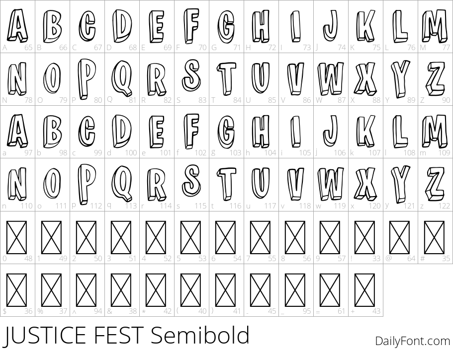 JUSTICE FEST Semibold character map