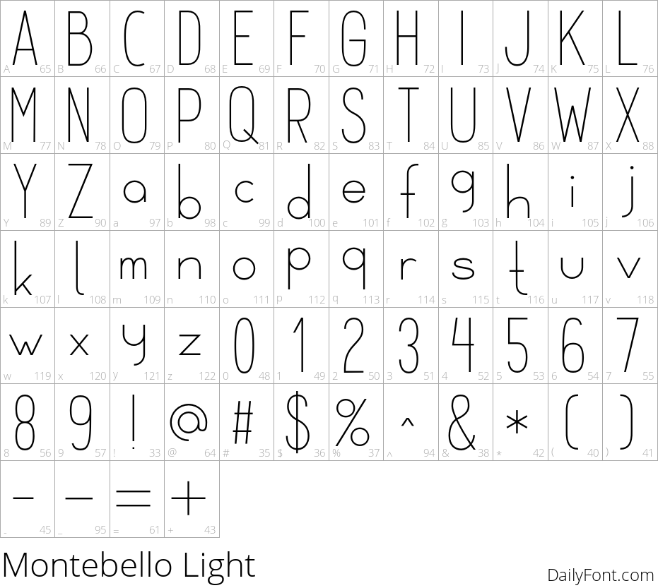 Montebello Light character map