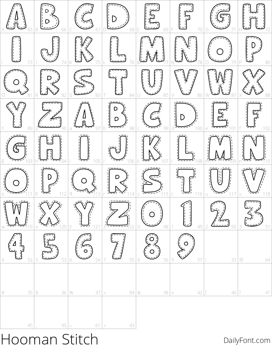 Hooman Stitch character map