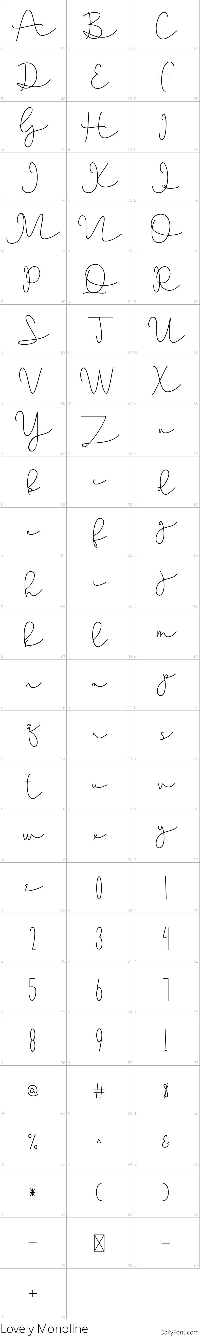 Lovely Monoline character map