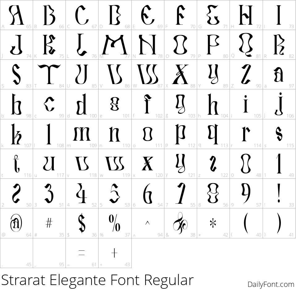 Strarat Elegante Font Regular character map