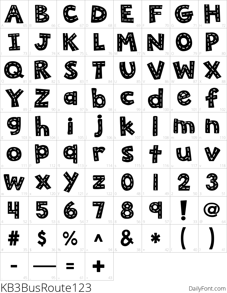KB3 Bus Route 123 character map