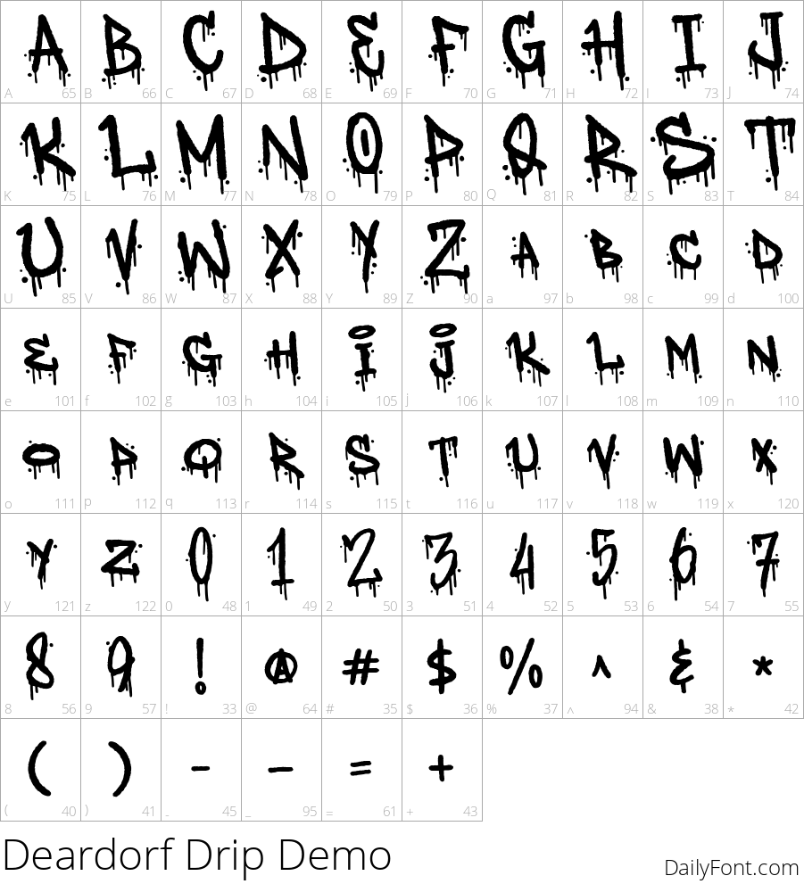 Deardorf Drip Demo character map