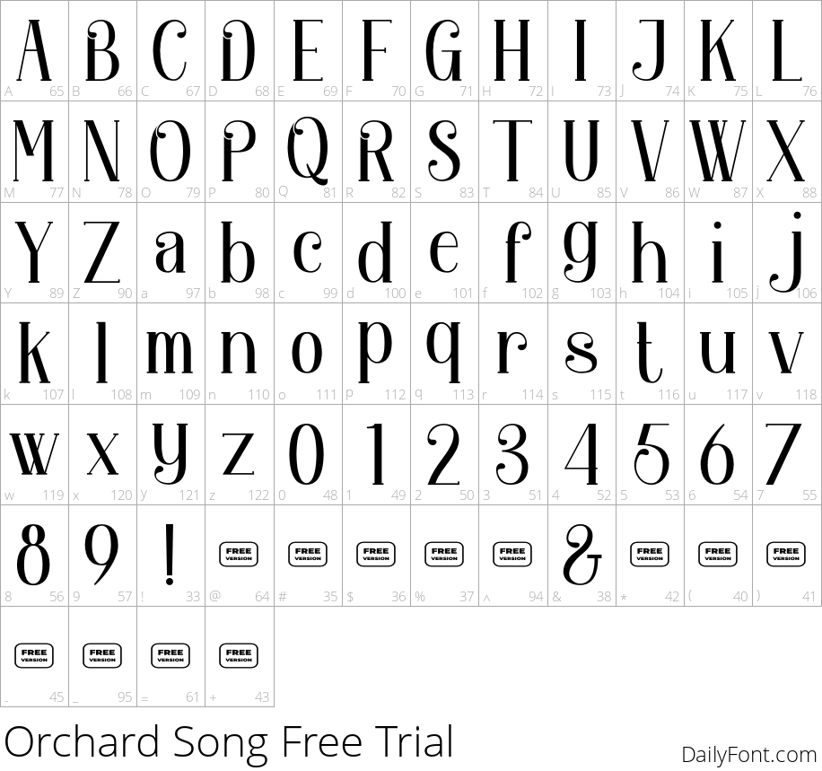 Orchard Song Free Trial character map