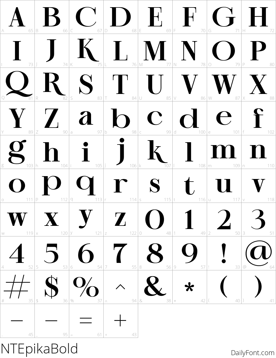 NTEpikaBold character map