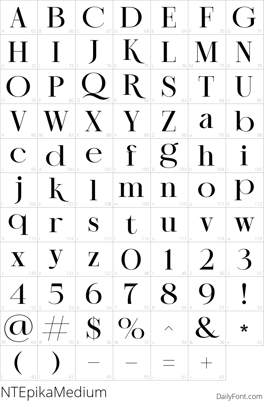 NTEpikaMedium character map