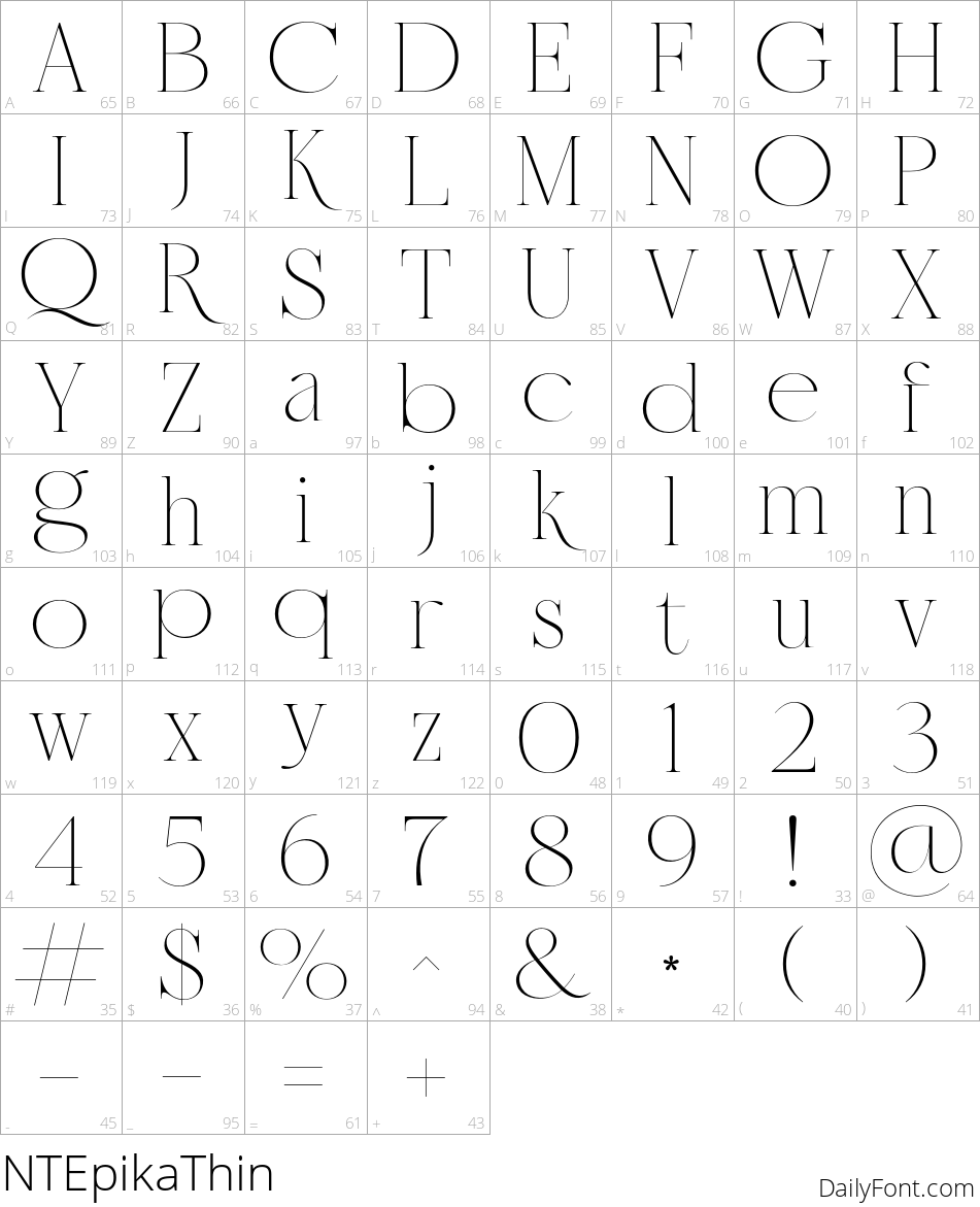 NTEpikaThin character map