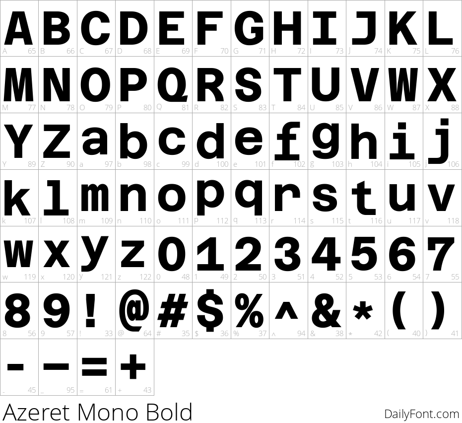 Azeret Mono Bold character map