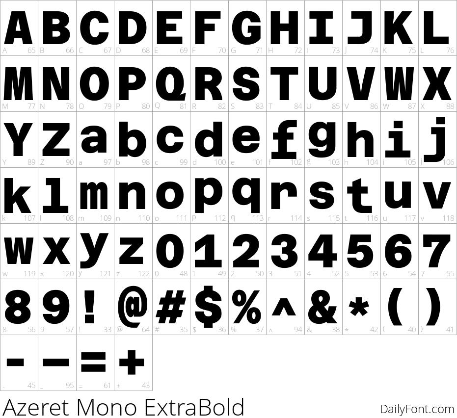 Azeret Mono ExtraBold character map