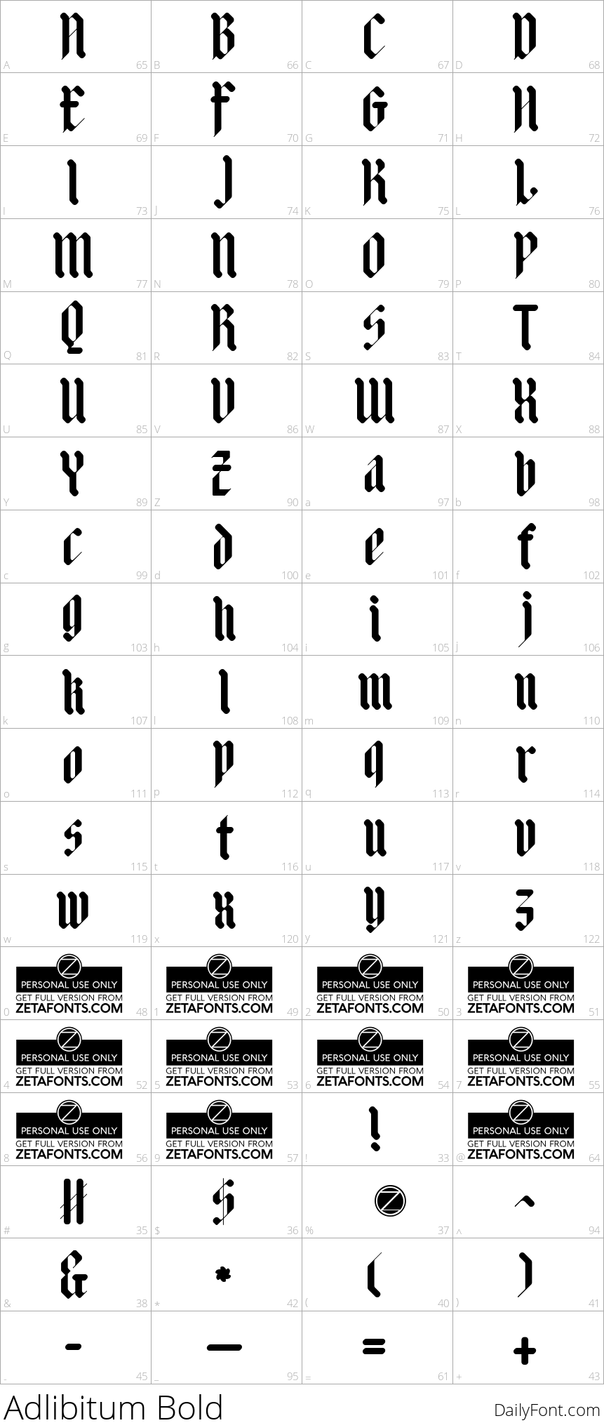 Adlibitum Bold character map
