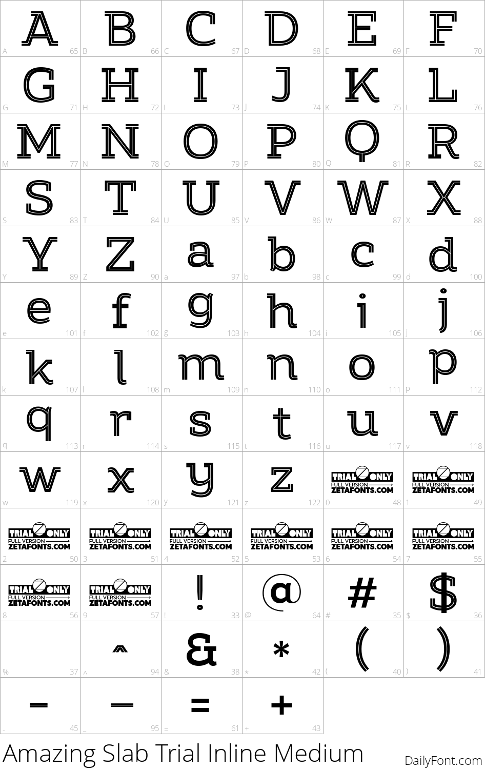 Amazing Slab Trial Inline Medium character map