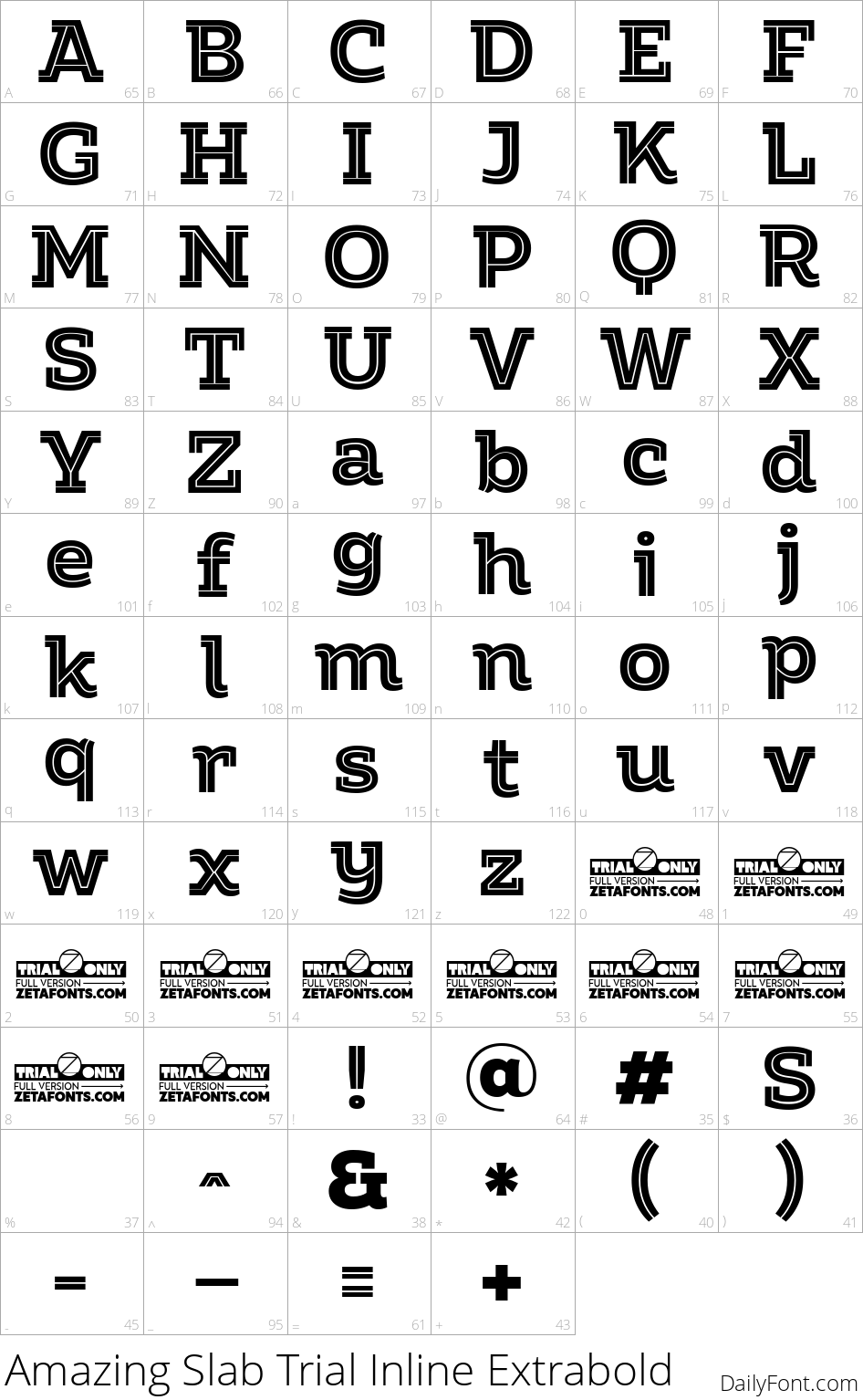 Amazing Slab Trial Inline Extrabold character map