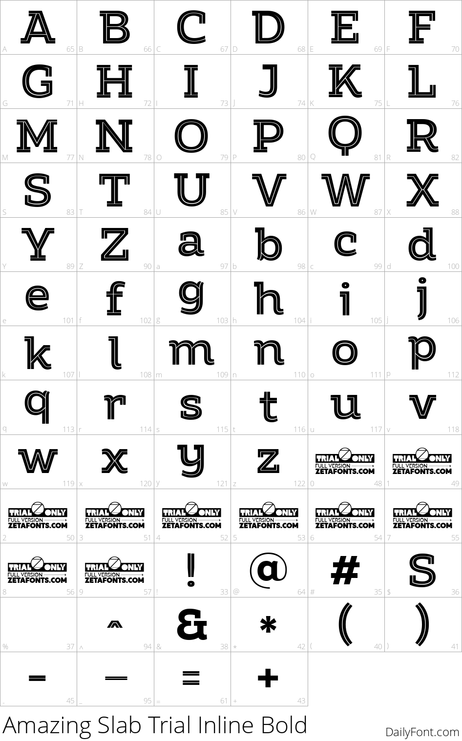 Amazing Slab Trial Inline Bold character map