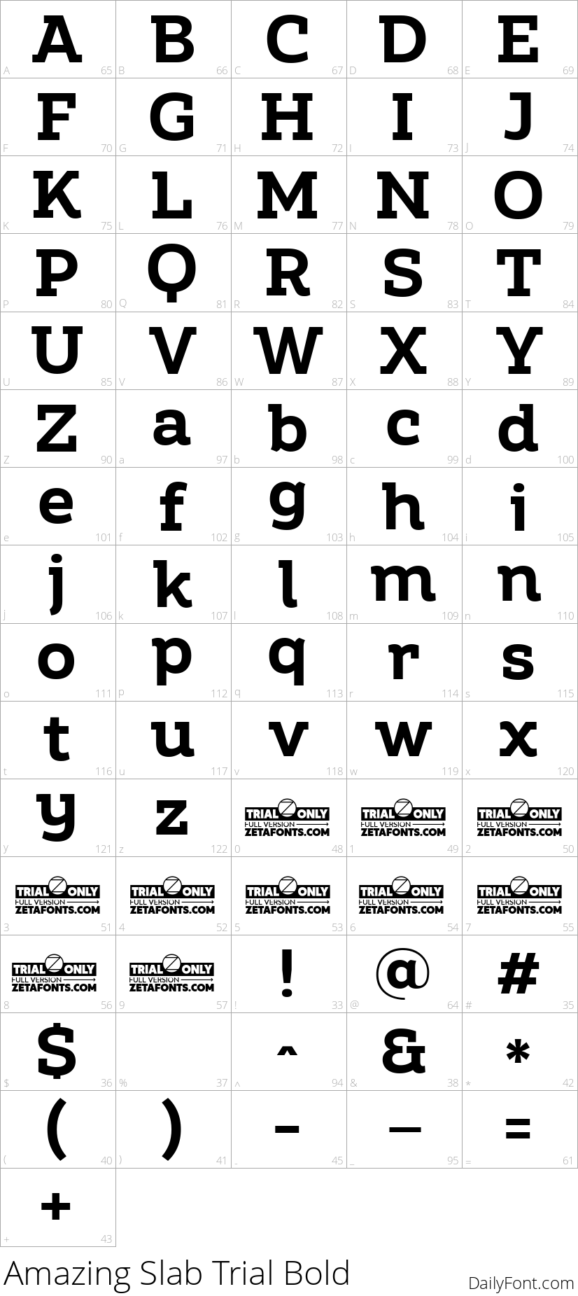 Amazing Slab Trial Bold character map