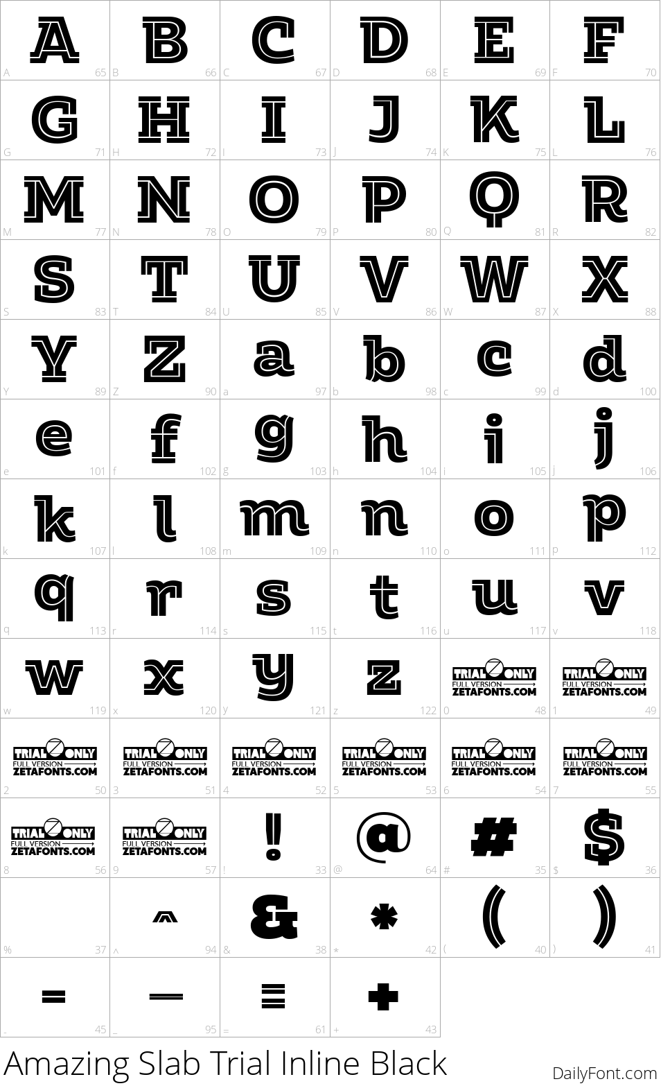 Amazing Slab Trial Inline Black character map