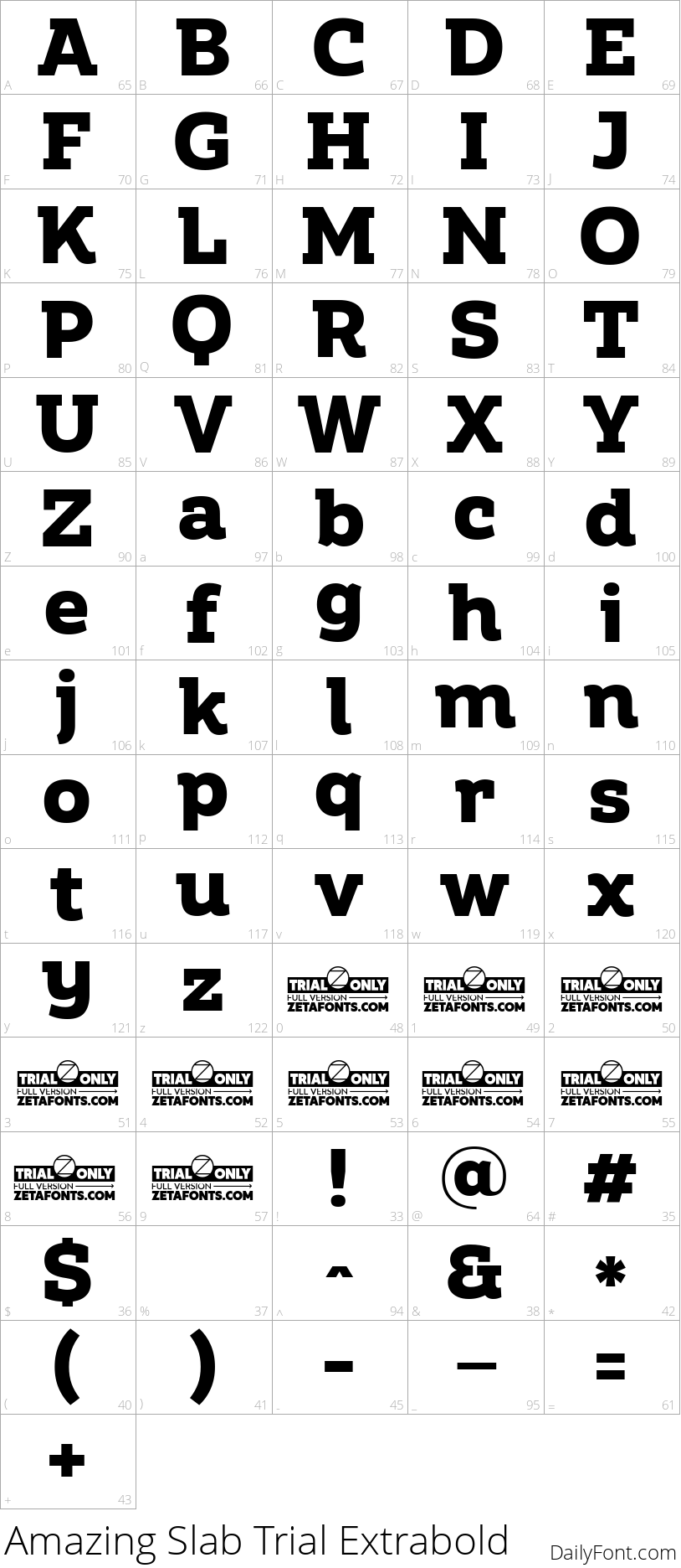 Amazing Slab Trial Extrabold character map