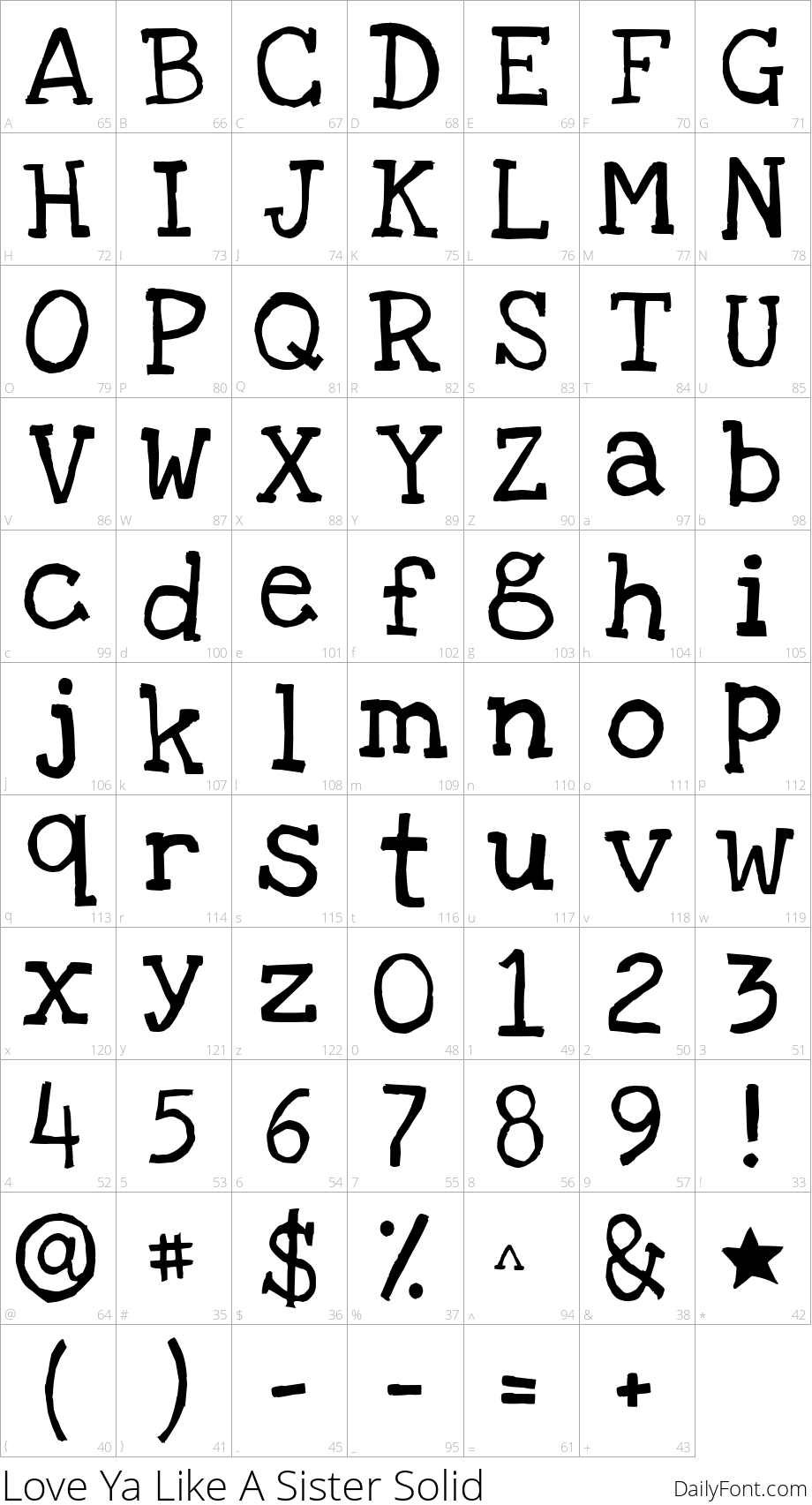Love Ya Like A Sister Solid character map