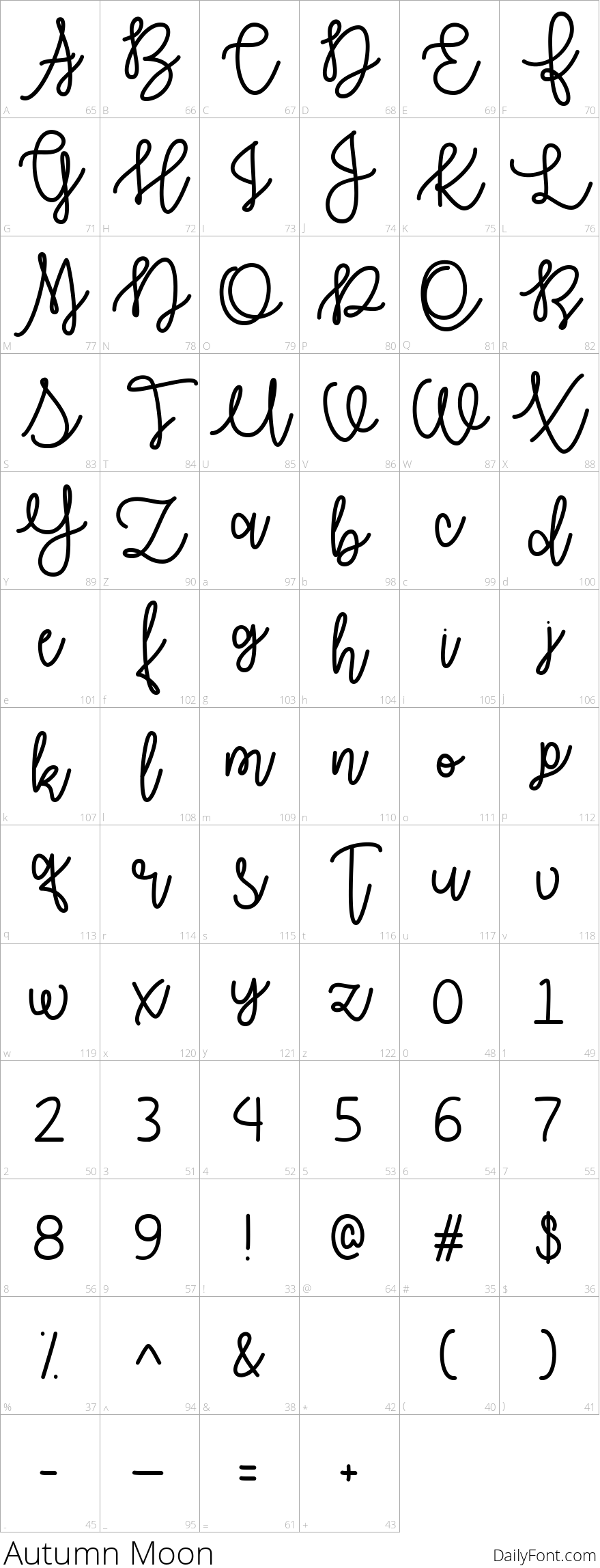 Autumn Moon character map