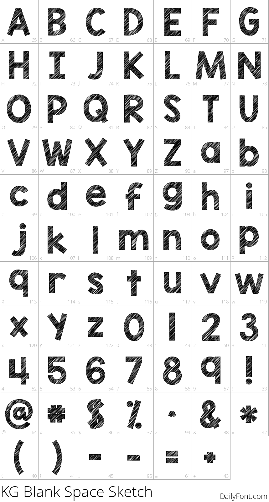 KG Blank Space Sketch character map