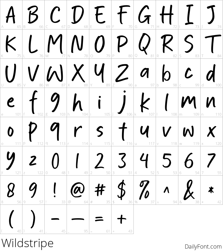 Wildstripe character map