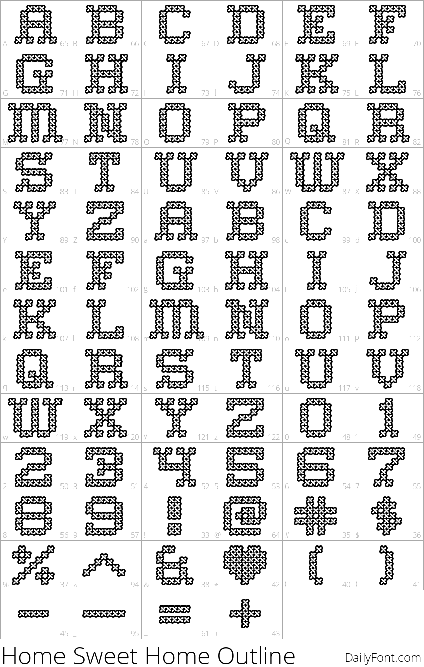 Home Sweet Home Outline character map