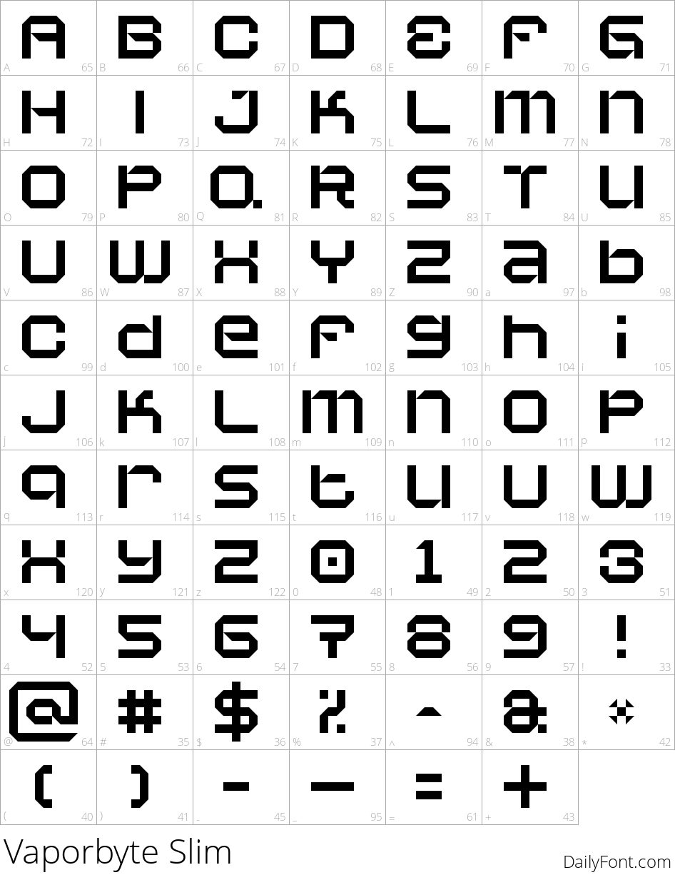 Vaporbyte Slim character map