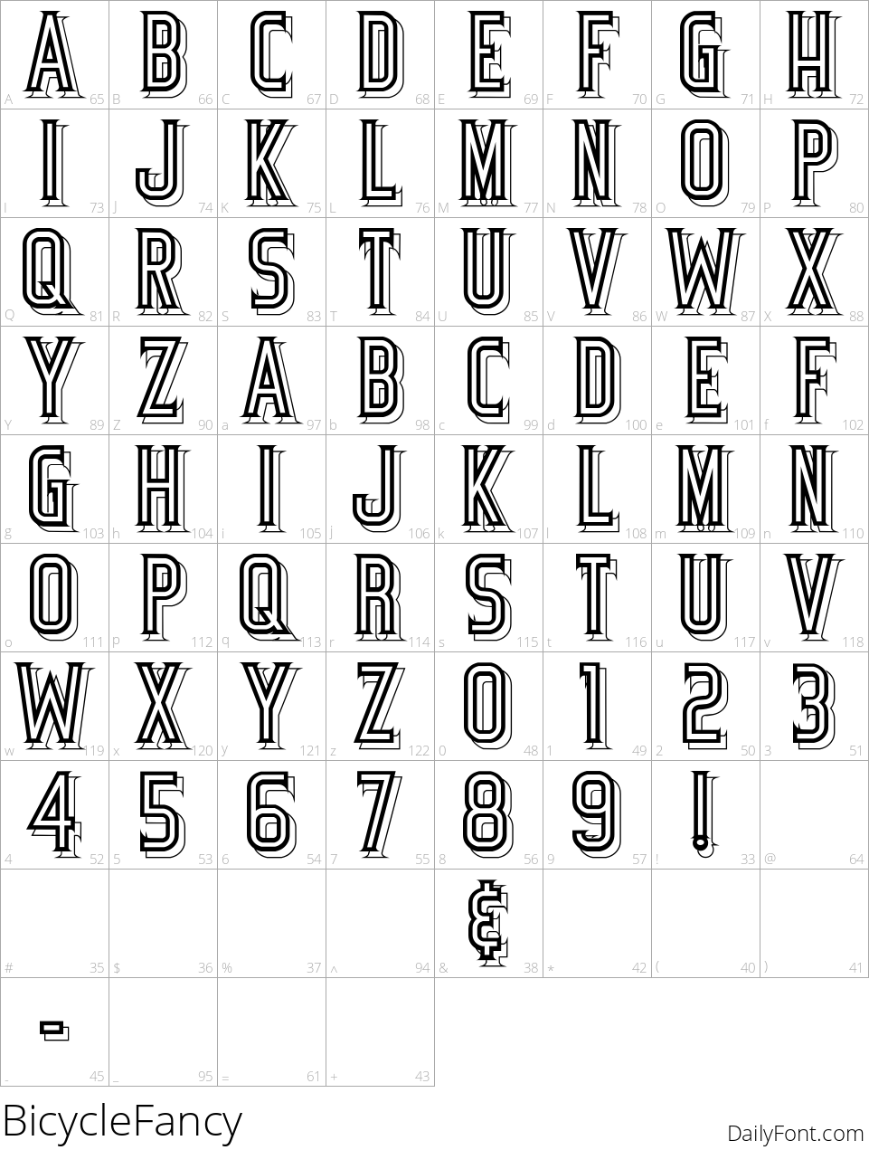 BicycleFancy character map