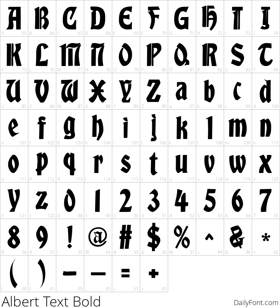 Albert Text Bold character map