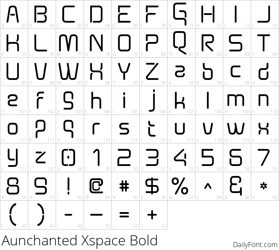 Aunchanted Xspace Bold character map