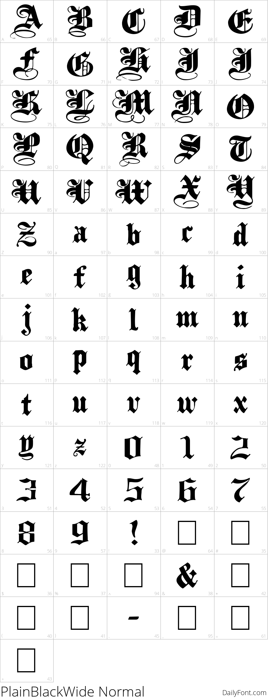 PlainBlackWide Normal character map