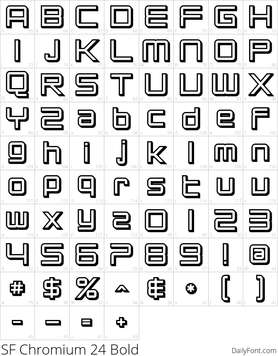 SF Chromium 24 Bold character map