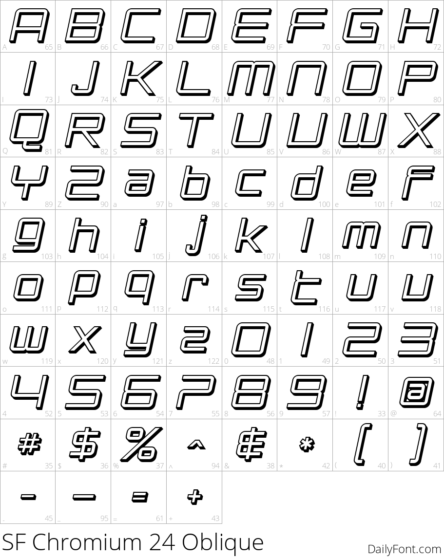 SF Chromium 24 Oblique character map