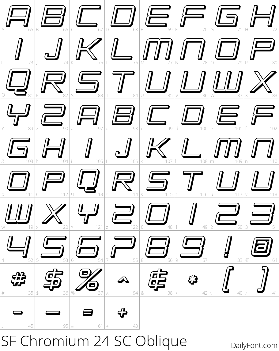 SF Chromium 24 SC Oblique character map